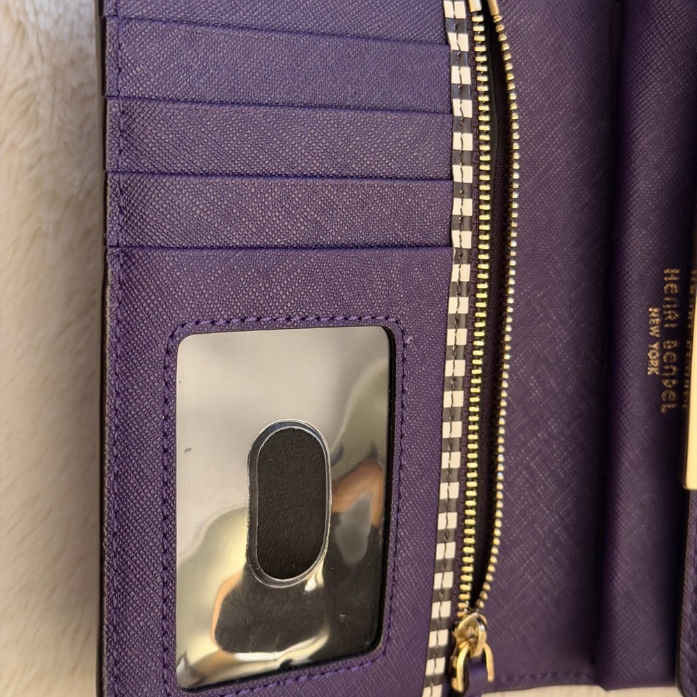 Henri Bendel Wristlet, Wallet, Organizer in Deep Purple with Gold Accents - Picture 4 of 10